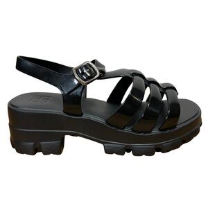 Zaxy Power Black Fisherman Sandals Chunky Vegan Style Size 7